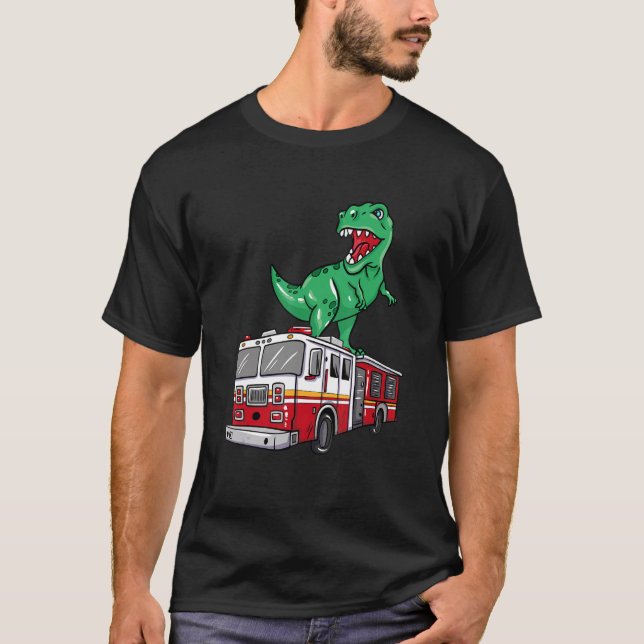 Firefighter Dinosaur on Firetrutruc Dino T Shirt (Framsida)