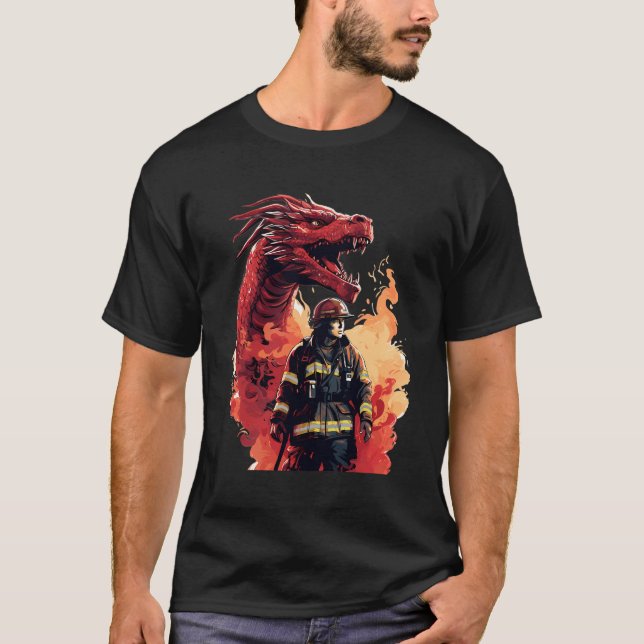 Firefighter Dragon - Firefighter Fireman T Shirt (Framsida)