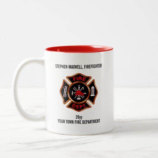 Firefighter Emblem Namn och Department Två-Tonad Mugg (Vänster)