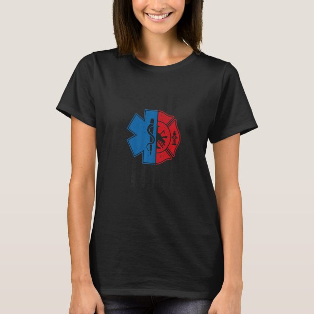 Firefighter Emt US Flagga Emt Firefighter Ems 1 T Shirt (Framsida)