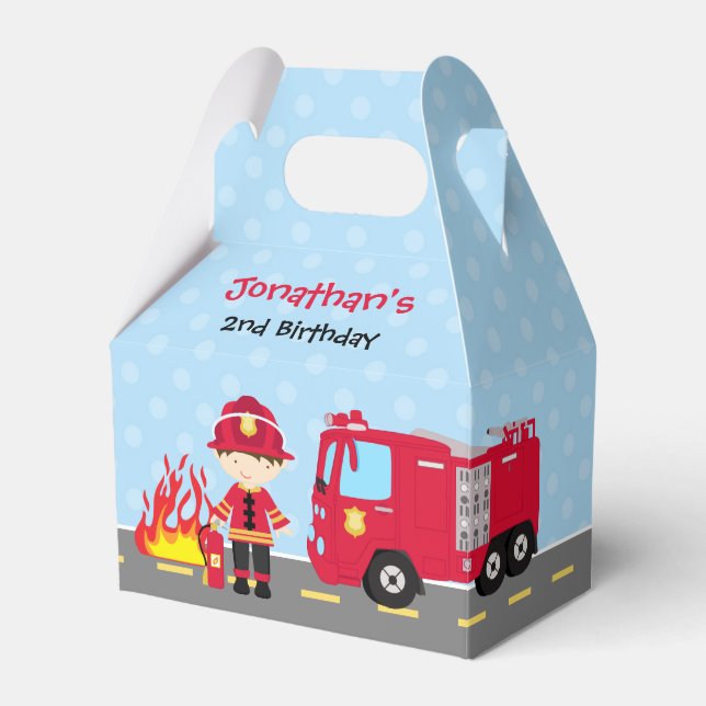 Firefighter Favor Box (Boys Birthday Fireman) Presentaskar (Framsidan Sidan)