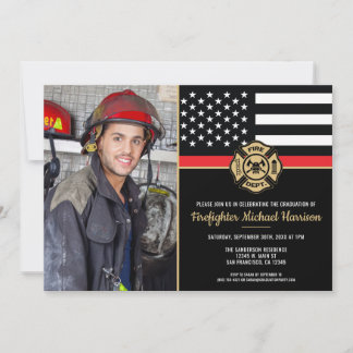 Firefighter Fire Academy Graduation Fireman Photo Inbjudningar