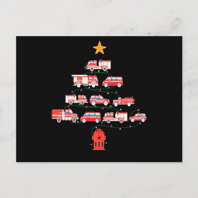Firefighter Fire Truck Christmas Tree.Png Meddelande Vykort (Framsida)
