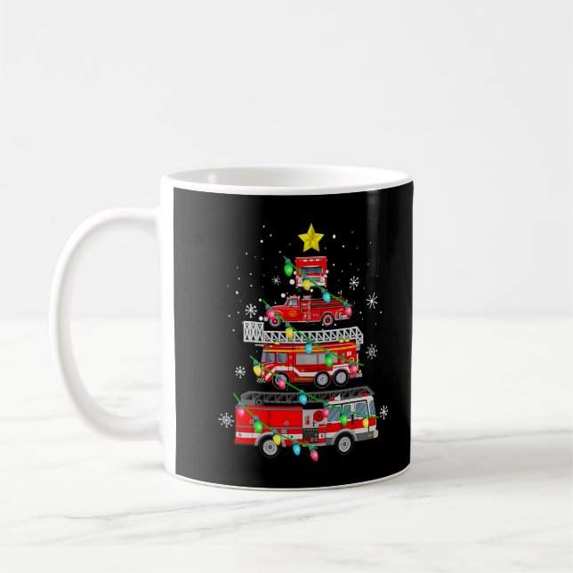 Firefighter Fire Truck Christmas Tree Xmas T-Shirt Kaffemugg (Vänster)