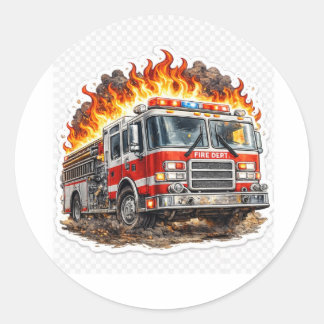 Firefighter Fire Truck Rescue Hero Classic Sticker Runt Klistermärke
