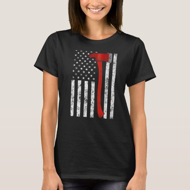Firefighter Fireman Firestridsutkämpande Patriotic T Shirt (Framsida)