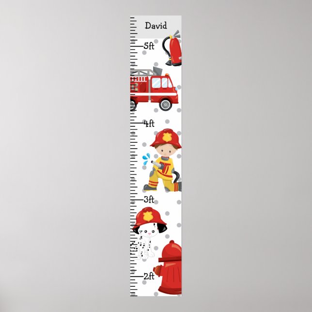Firefighter Fireman Growth Chart Personlig Poster (Framsidan)