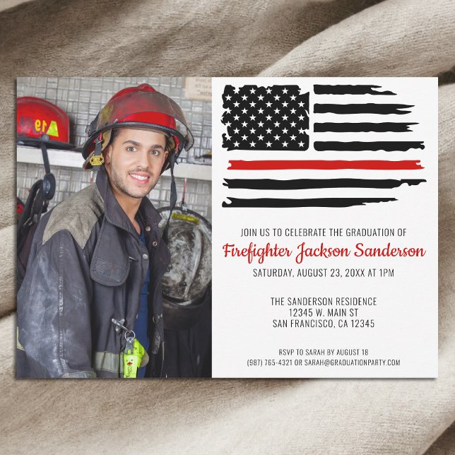 Firefighter Fireman Photo Fire Academy Studenten Inbjudningar (Firefighter Fireman Photo Fire Academy Graduation Invitation)