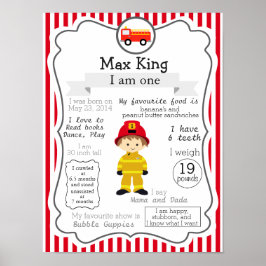Firefighter First Birthday poster för en pojke
