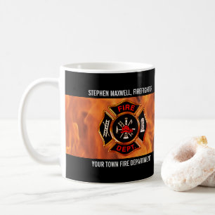 Firefighter Flames Emblem Namn och Department Kaffemugg