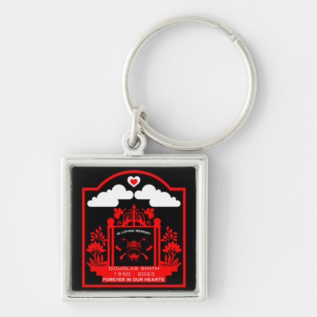 Firefighter Funeral Memorial Gift Fyrkantig Silverfärgad Nyckelring (Framsidan)