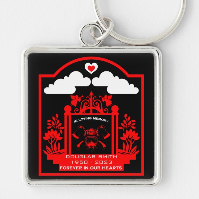 Firefighter Funeral Memorial Gift Fyrkantig Silverfärgad Nyckelring (Framsidan)