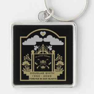 Firefighter Funeral Memorial Gift Fyrkantig Silverfärgad Nyckelring