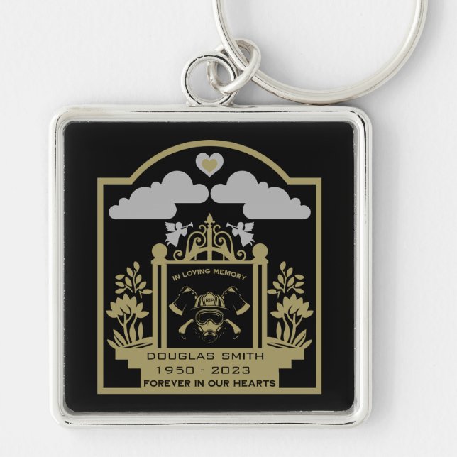Firefighter Funeral Memorial Gift Fyrkantig Silverfärgad Nyckelring (Framsidan)