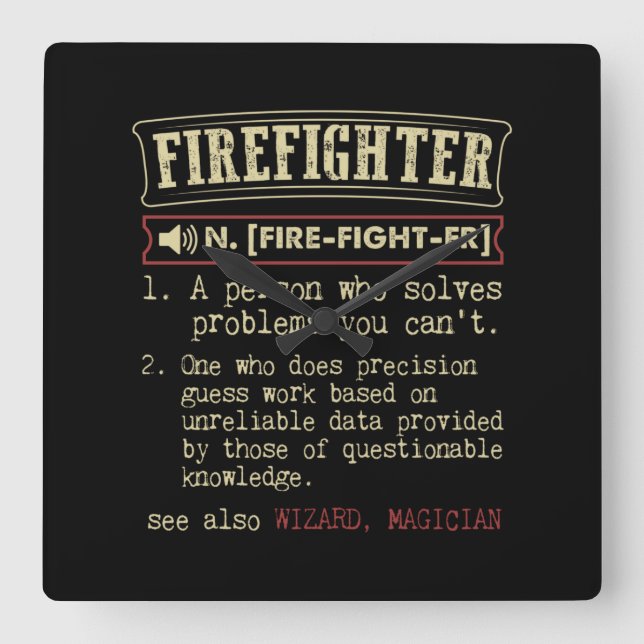 Firefighter Funny Dictionary Term.Png Fyrkantig Klocka (Framsida)