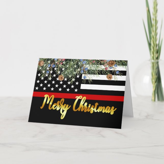 Firefighter God jul Fireman Thin Red Line Helgkort (Framsida)
