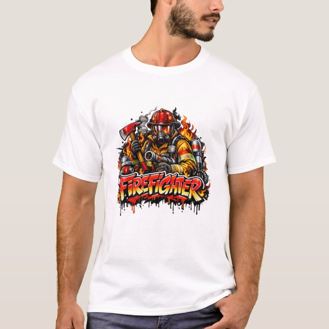 Firefighter Graffiti Street Art Design T Shirt (Framsida)