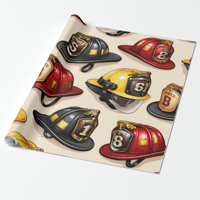 Firefighter helmet pattern fire station wrap presentpapper (Utrullad)