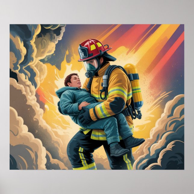 Firefighter Hero Rescue Scene Poster (Framsidan)