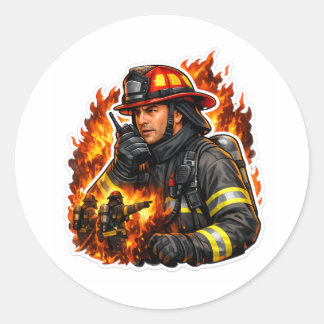 Firefighter Hero Sticker – Brave Fireman Flame Art Runt Klistermärke