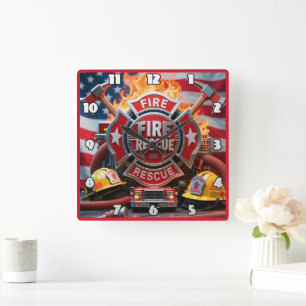 Firefighter Heroic Patriotism Fyrkantig Klocka