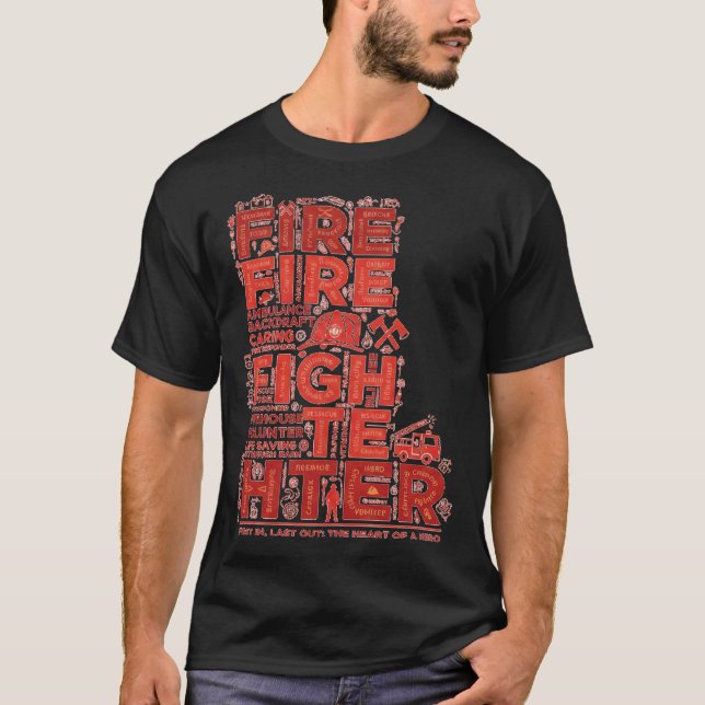 Firefighter Heroic Word Art Typographic Design T Shirt (Framsida)