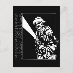 Firefighter in Black and White Vykort