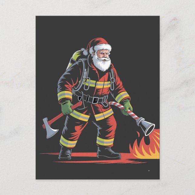 Firefighter jul Shirt Julafton Funny Santa Helg Vykort (Framsida)