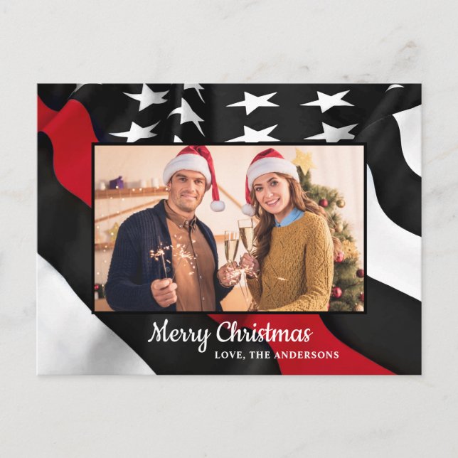 Firefighter jul Thin Red Line American Flagga Helg Vykort (Framsida)