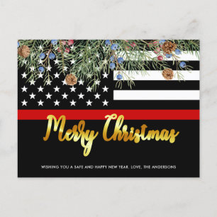 Firefighter jul Thin Red Line Fireman Flagga Helg Vykort