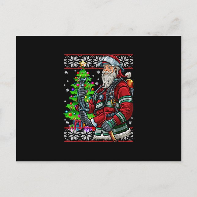 Firefighter Jultomten Fireman Costume Ugly Helg Vykort (Framsida)