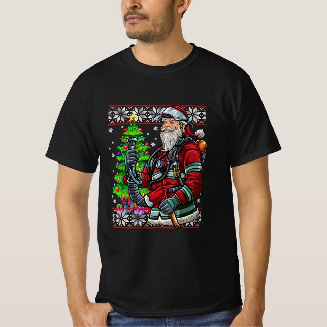 Firefighter Jultomten Fireman Costume Ugly T Shirt (Framsida)
