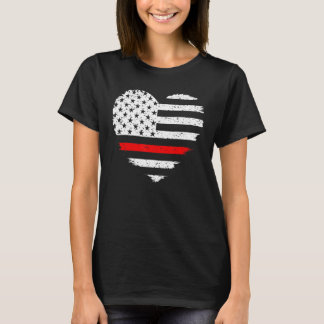 Firefighter Kärlek Thin Red Line Heart 4:e juli U T Shirt