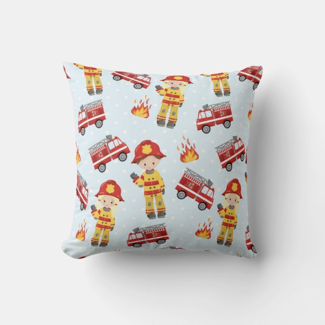 Firefighter Kids och Lastbilar Mönster Kudde (Framsida)