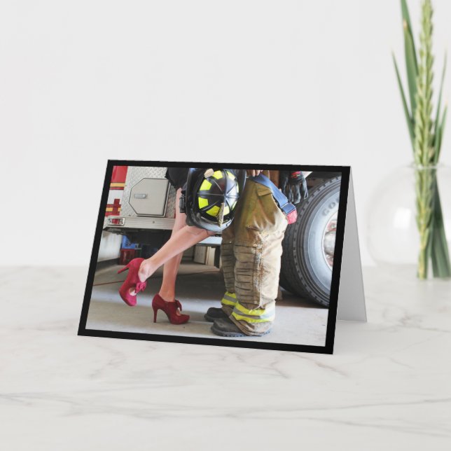 Firefighter Kiss Valentine Day Romantic Kort (Framsida)