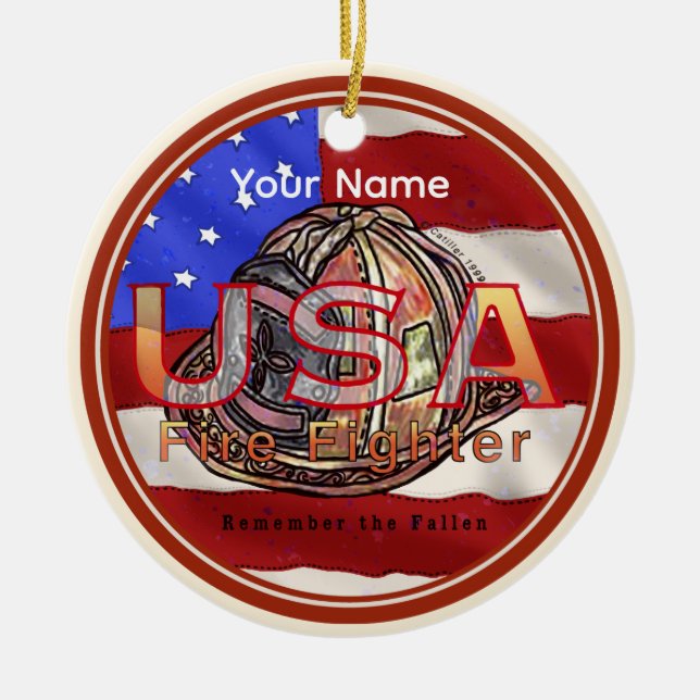 Firefighter kommer ihåg de fallna julgransprydnad keramik (Framsidan)