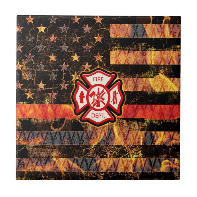 Firefighter Kor och Flames Kakelplatta (Framsidan)