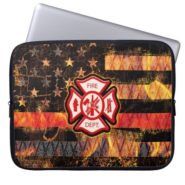 Firefighter Kor och Flames Laptop Fodral (Framsidan)