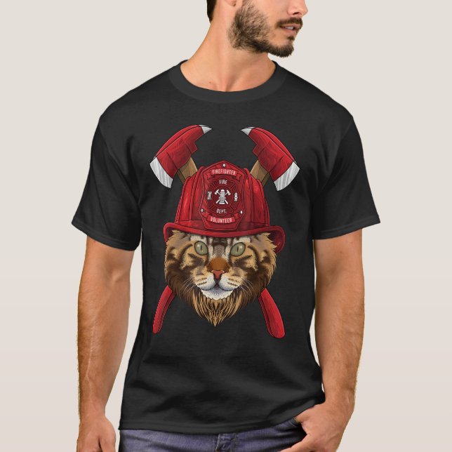 Firefighter Maine Coon Fireman Boys Kids Fire Resc T Shirt (Framsida)