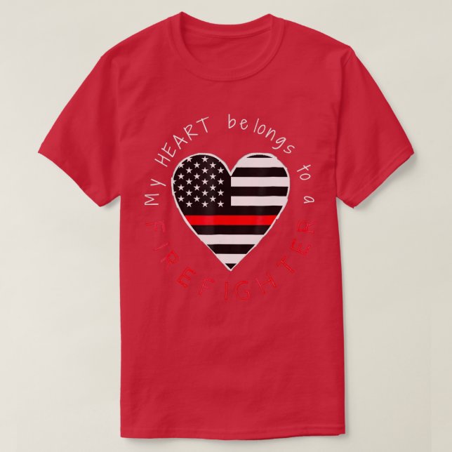 Firefighter Maka Girlkompis Thin Red Line Heart T Shirt (Design framsida)