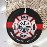 Firefighter Maltese Kor Personlig Fireman Acr<br><div class="desc">Personlig Thin Red Line (den maltesiska Kor-brandkajen) - modern svart röd och silver-design. Anpassa med brandkåren, brandkämparen namn eller din text. Den här nyckelkedjan för brandsläckare i personligen är perfekt för brandavdelningar, brandkår eller som minneskeepsaké, julklappar eller stugstuffare. COPYRIGHT © 2020 Judy Burrows, Black Hund Art - Med alla Höger...</div>