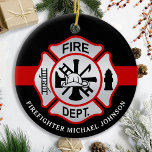 Firefighter Maltese Kor Personlig Fireman Julgransprydnad Keramik<br><div class="desc">Personlig Thin Red Line Malese Kor Firefighter Ornament - modern svart röd och silver design . Anpassa med brandkåren, brandkämparen namn eller din text. Denna personlig brandgator är en perfekt för brandkårer, brandkår eller som minneskeepsaké, julklappar eller stugstuffare. Beställ dessa brandgator i grossistledet för brandhögskolan eller brandkårshögkvarnar, jaktstuffare för christmas....</div>
