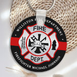 Firefighter Maltese Kor Personlig Fireman Nyckelring<br><div class="desc">Personlig Thin Red Line (den maltesiska Kor-brandkajen) - modern svart röd och silver-design. Anpassa med brandkåren, brandkämparen namn eller din text. Den här nyckelkedjan för brandsläckare i personligen är perfekt för brandavdelningar, brandkår eller som minneskeepsaké, julklappar eller stugstuffare. COPYRIGHT © 2020 Judy Burrows, Black Hund Art - Med alla Höger...</div>