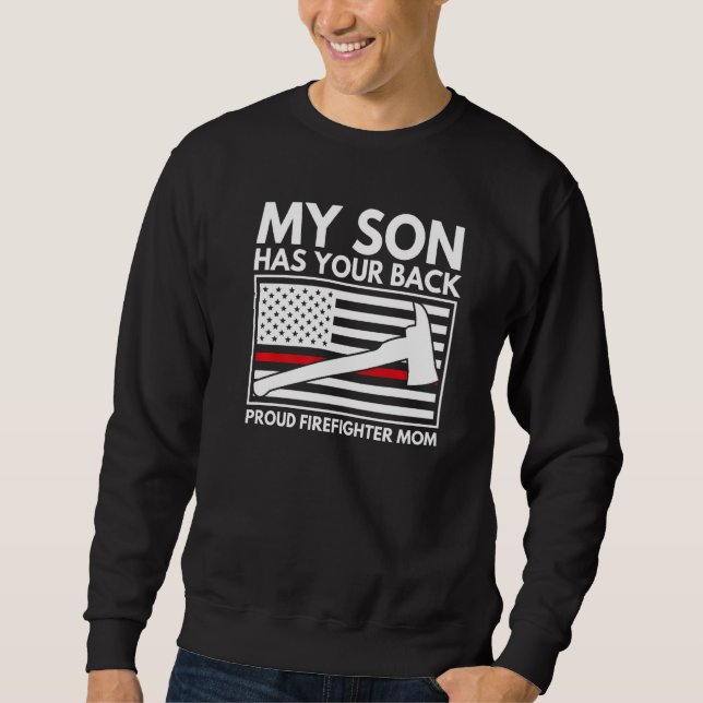 Firefighter Mamma Min son har ditt bakåtstolta bra Lång Ärmad Tröja (Framsida)