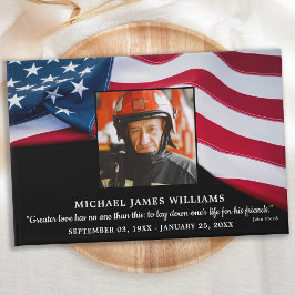 Firefighter Memorial American Flagga Photo Funeral Gästböcker