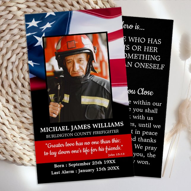 Firefighter Memorial American Flagga Prayer Card Visitkort (Skapare uppladdad)