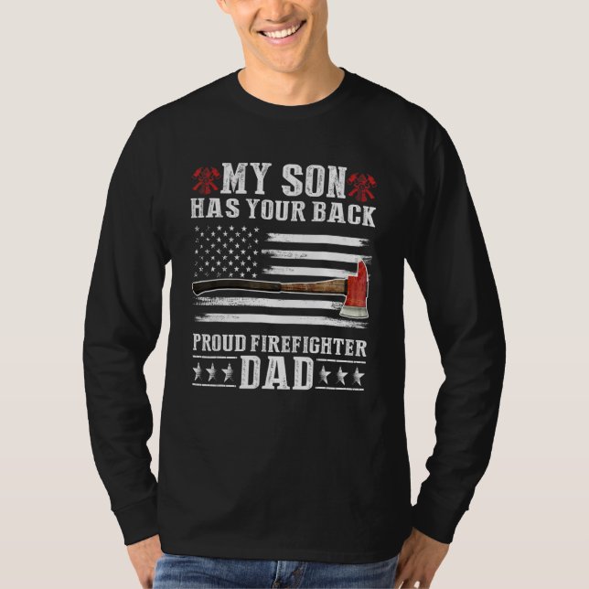Firefighter Min son har ditt stolta brandman Pappa T Shirt (Framsida)