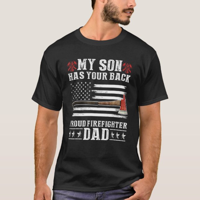 Firefighter Min son har ditt stolta brandman Pappa T Shirt (Framsida)