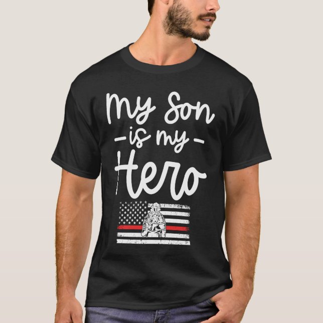 Firefighter Mom  My Son is my Hero Thin Red Line F T Shirt (Framsida)