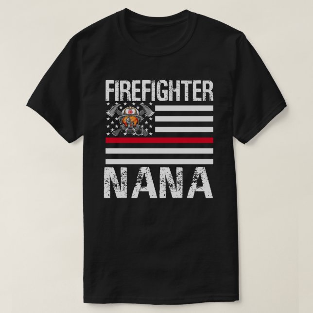 Firefighter NANA stöder Thin Red Line US Flagga T Shirt (Design framsida)